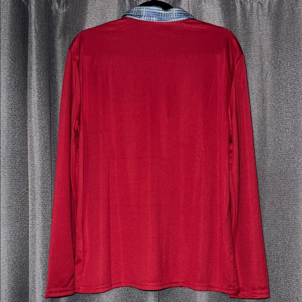 Red Long Sleeve Shirt with Plaid Collar Quarter Zip - Picture 4 of 4